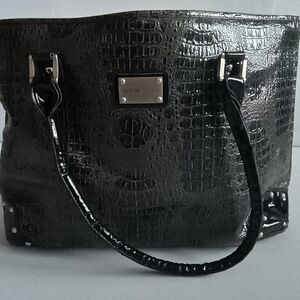 Elegant Black Crocodile-Embossed Xtra Large Tote Bag-Adrienne Vinttadini
